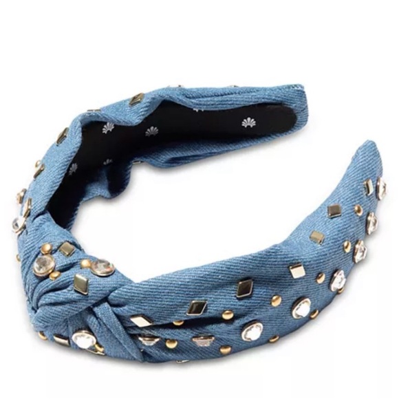 NWT - Lele Sadoughi Denim Blue Knotted Headband with Crystal and Studs! - Picture 3 of 9
